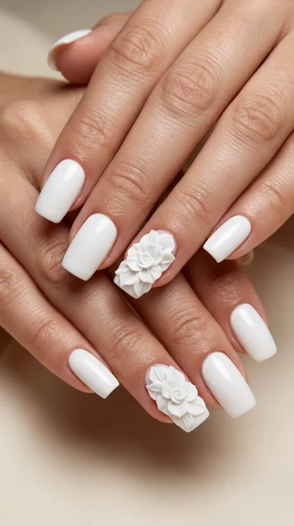 White 3D Flower Nails