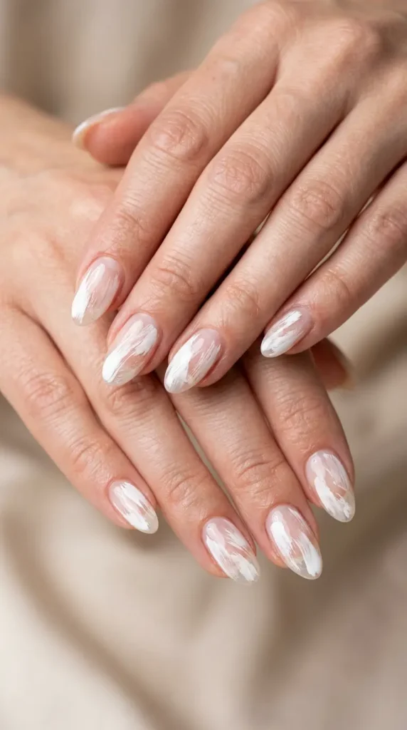 White Abstract Brushstroke Nails