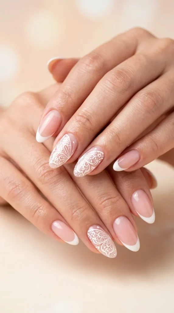 White Butterfly Lace Nails