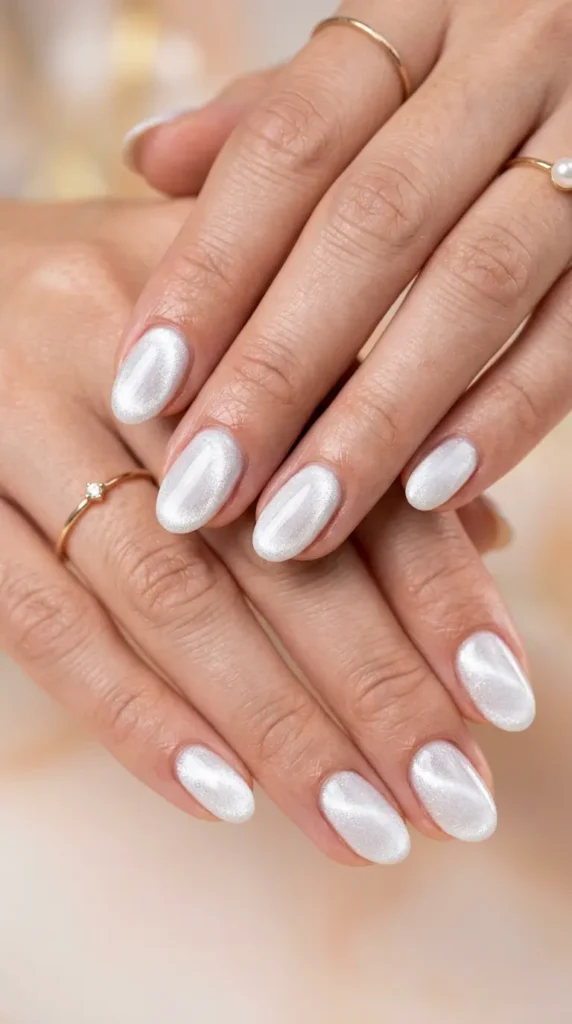 White Cat Eye Nails