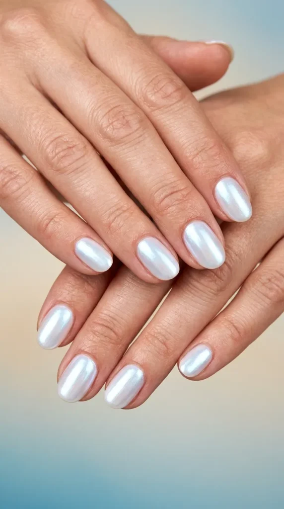 White chrome glazed nails