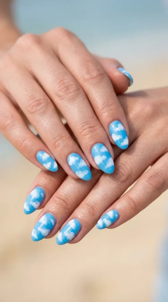 White cloud nail art