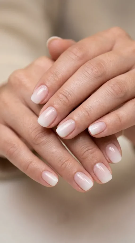 White Coconut Milk Gradient Nails