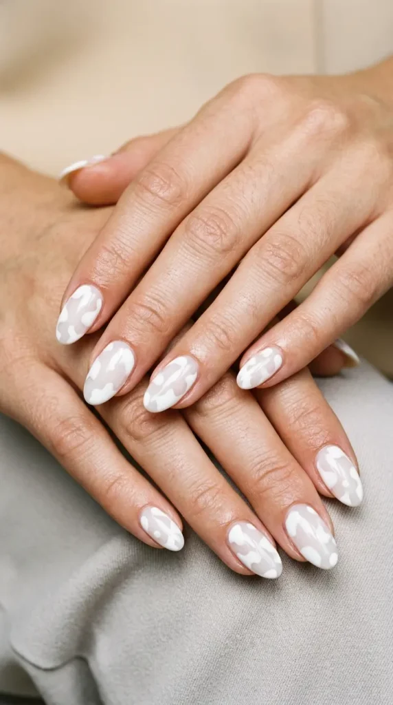 White Cow Print Nails