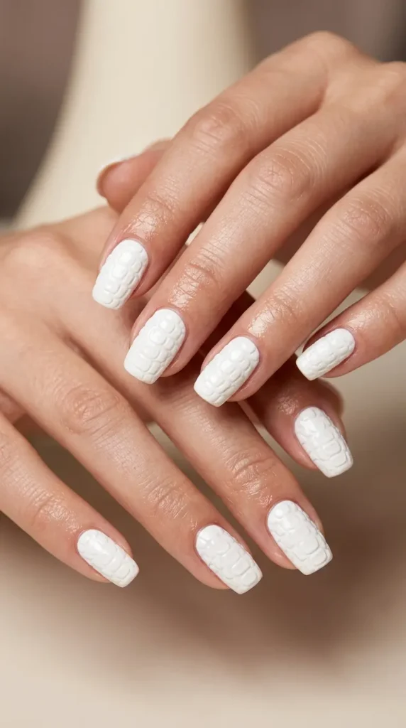 White Crocodile Print Nails