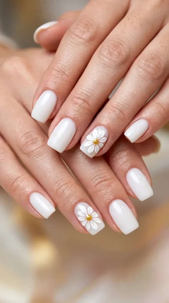 White Daisy Accent Nails