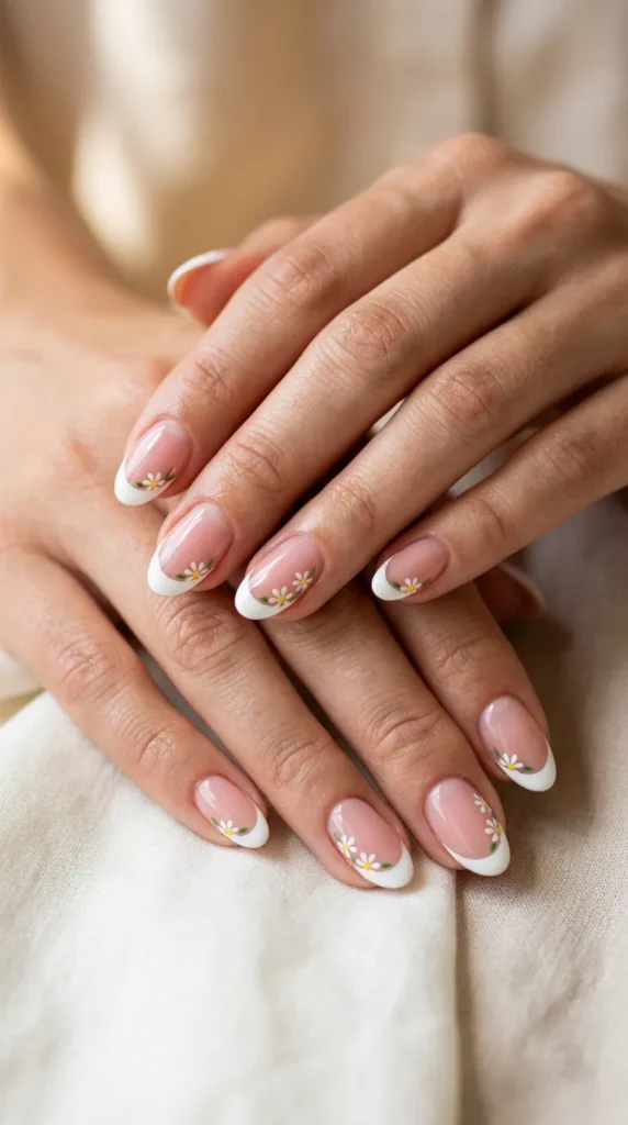 White Daisy French Nail Designs
