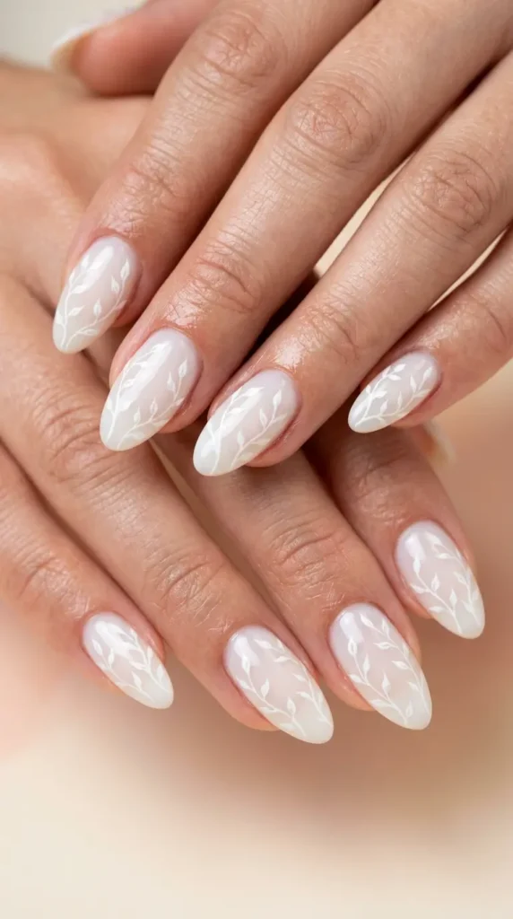 White Delicate Vine Nail Art