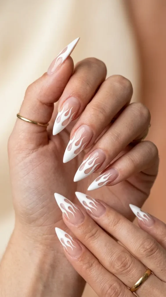 White Flame Stiletto Nails