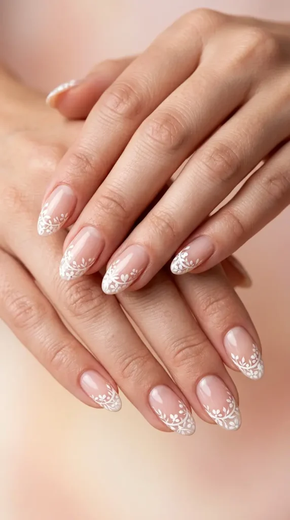 White Floral French Manicure