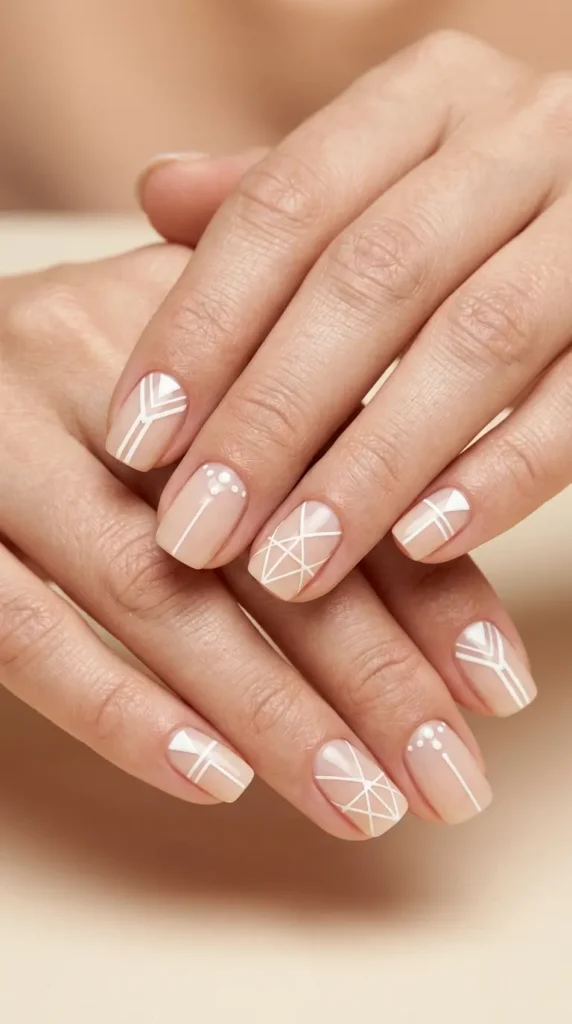 White Geometric Nail Art