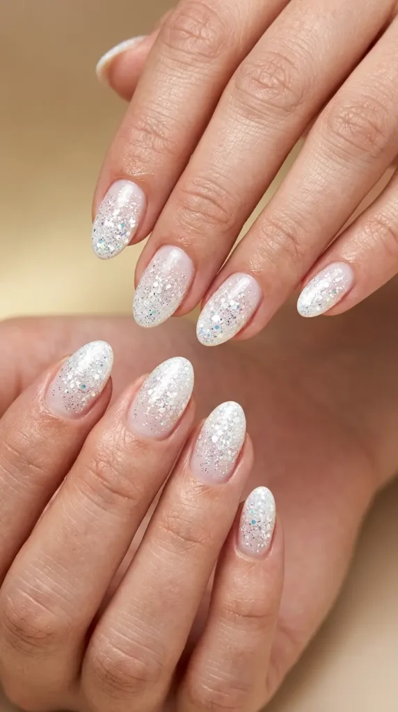 White Glitter Fade Nails