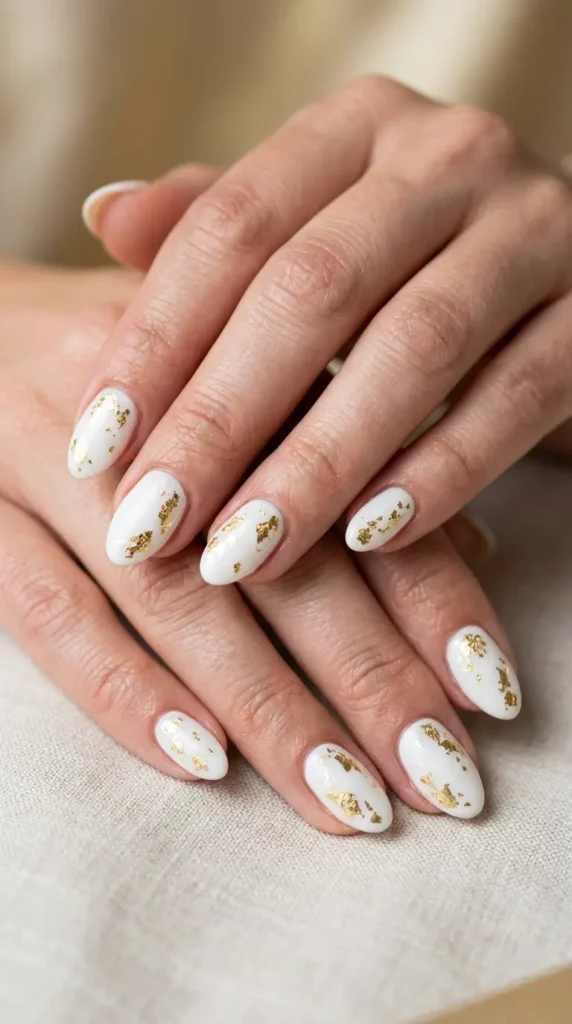 White & Gold Foil Nails