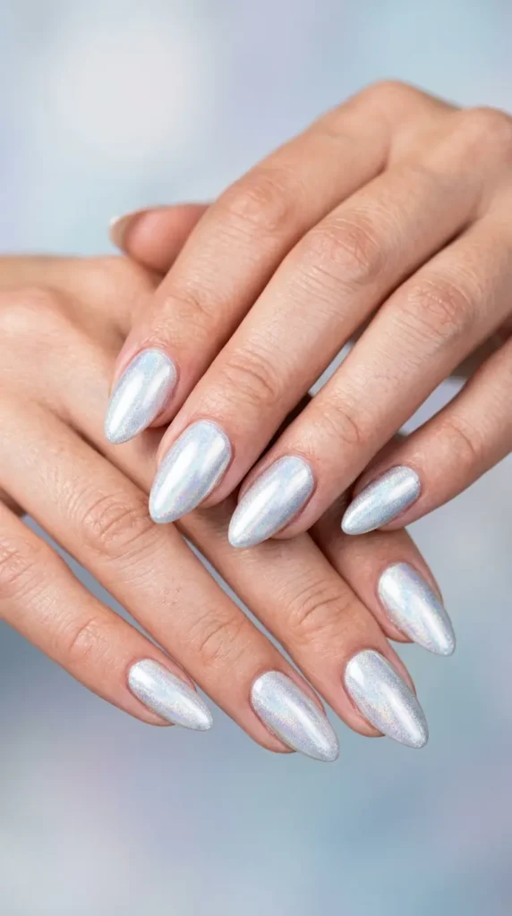 White Ice Queen Chrome Nails