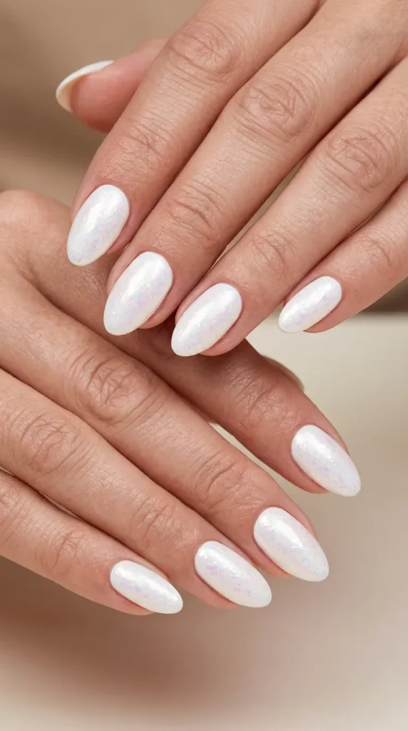 White Iridescent Pearl Nails
