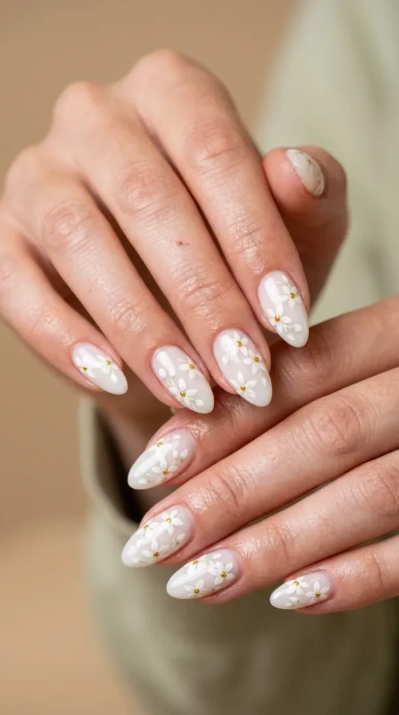 White Lemon Blossom Nails