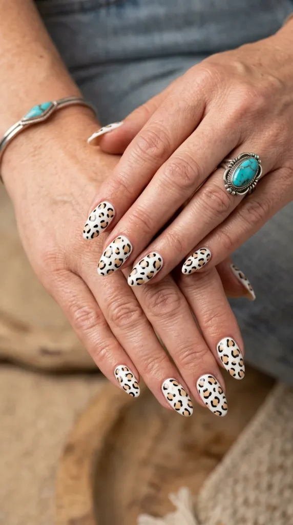 White Leopard Cowgirl Nails