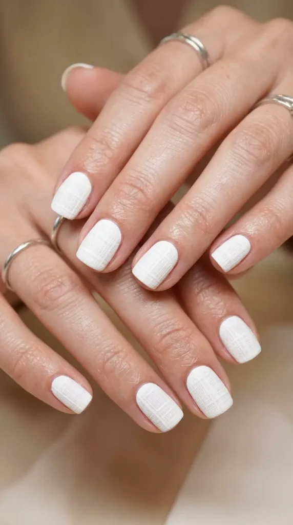 White Linen Texture Nails