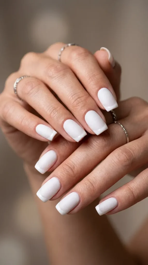 White Matte Nails with Glossy Tips