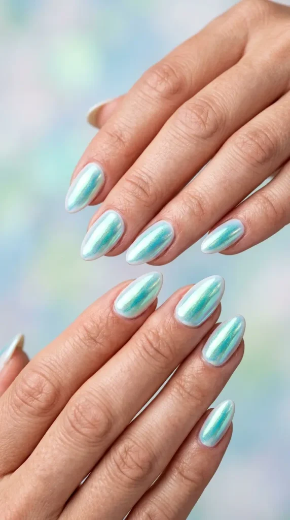 White Mermaid Chrome Nails