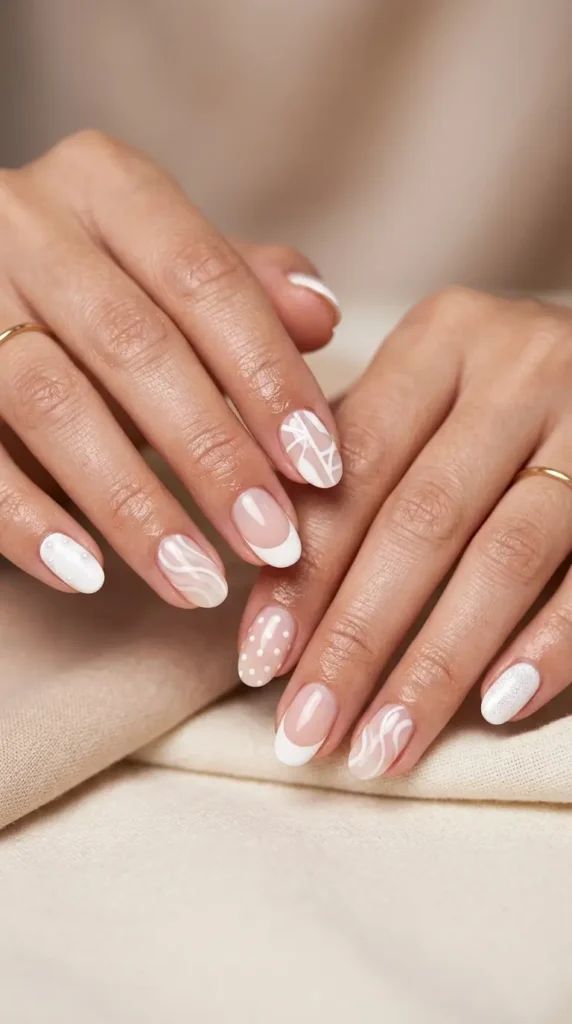 White Mix-and-Match Summer Nails