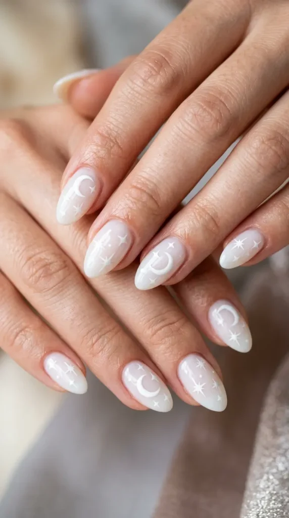 White Moon & Stars Nails
