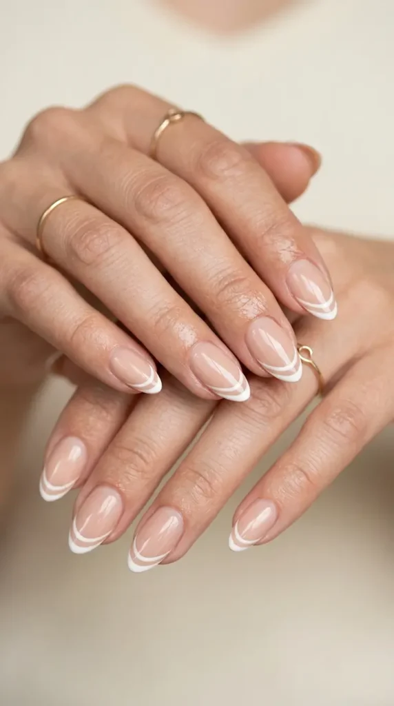 White & Nude Double French Tips