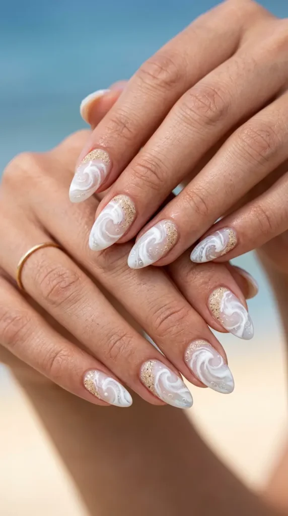 White Ocean Wave Nails