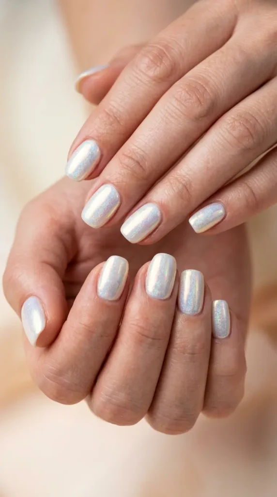 White Opal Chrome Nails