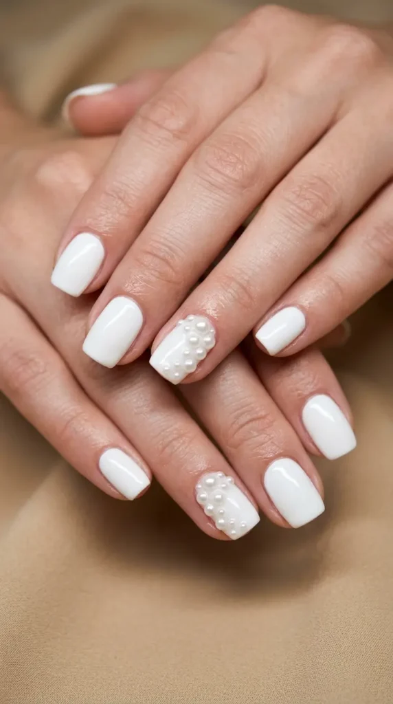White Pearl Accent Nails