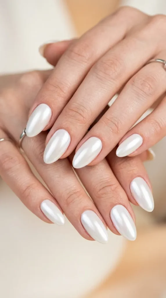 White Pearl Chrome Nails