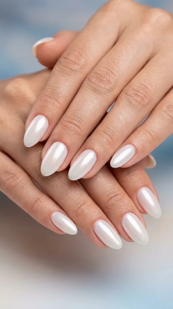 White pearl glazed manicure
