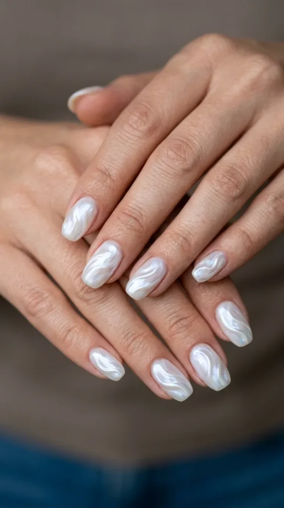 White pearl swirl nails