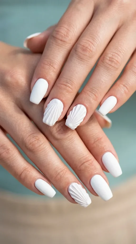 White seashell accent nails