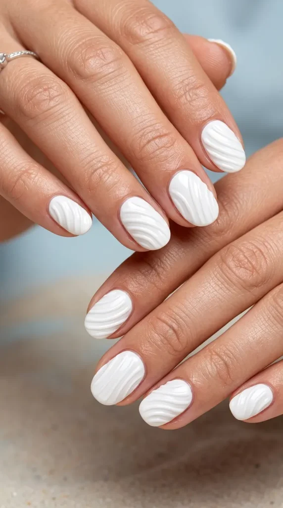 White Seashell Texture Nails