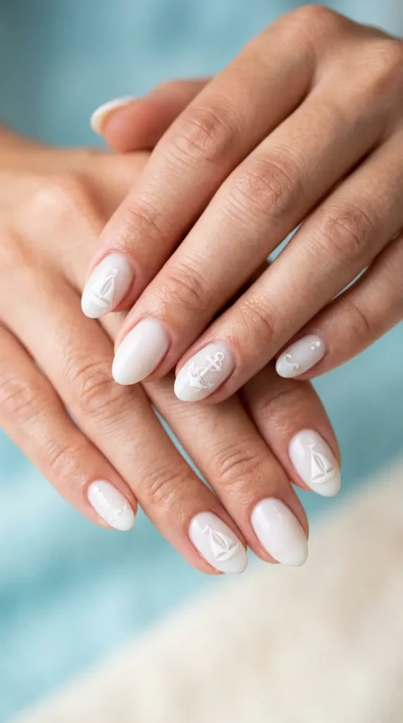 White Seaside Vacation Nails
