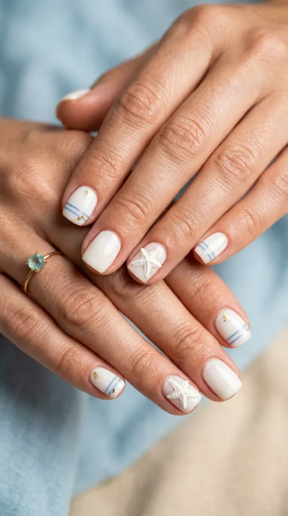 White starfish accent nails