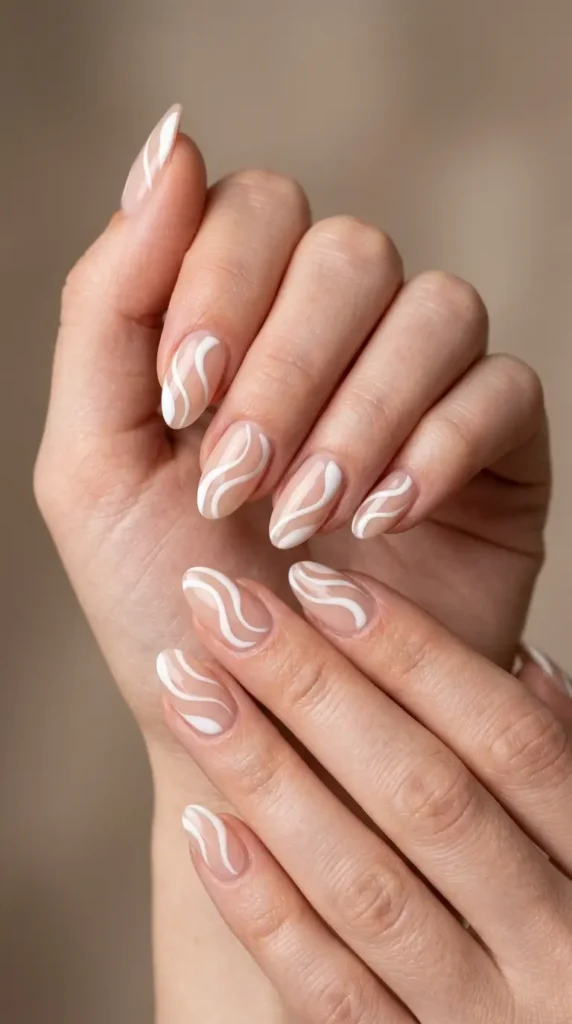 White Swirl Art Nails
