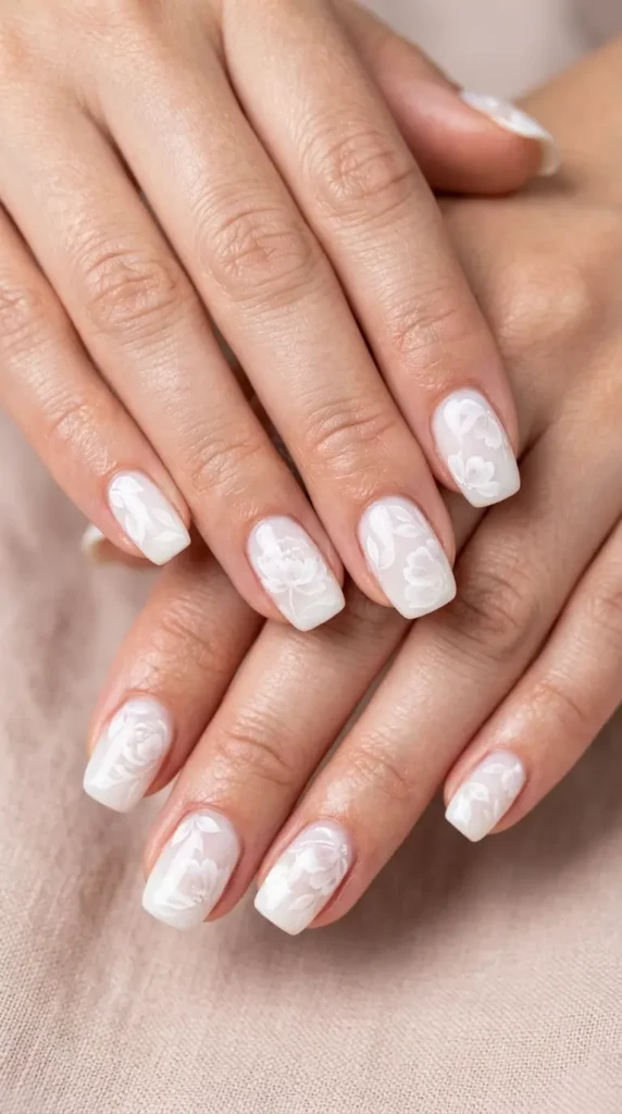 White Watercolor Floral Nails