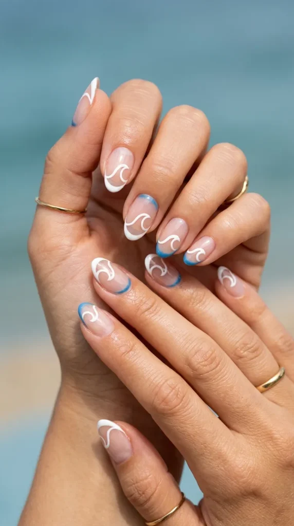 White wave outline nails