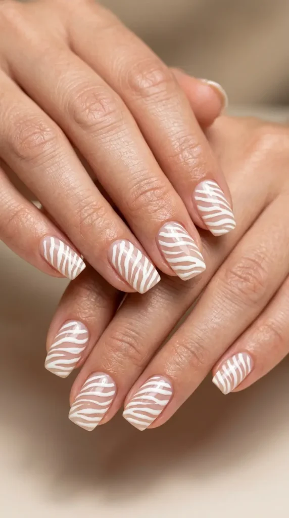 White Zebra Stripe Nails