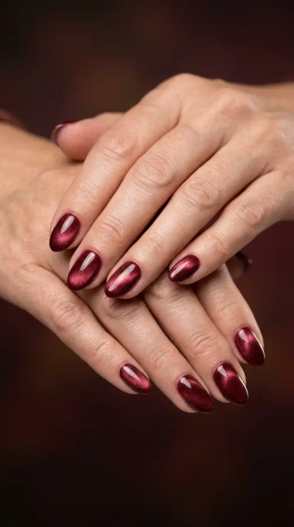 Wine Red Cat Eye Nails