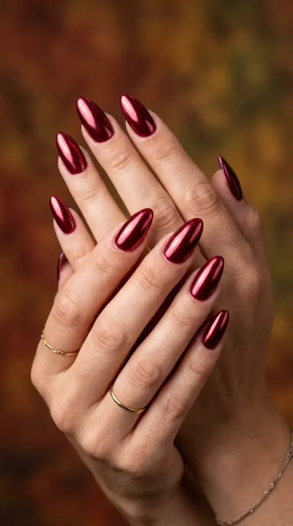 Wine Red Chrome Nails
