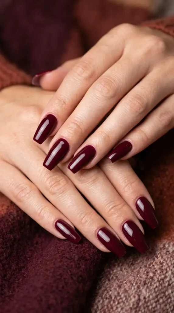 Wine Red Coffin Nails
