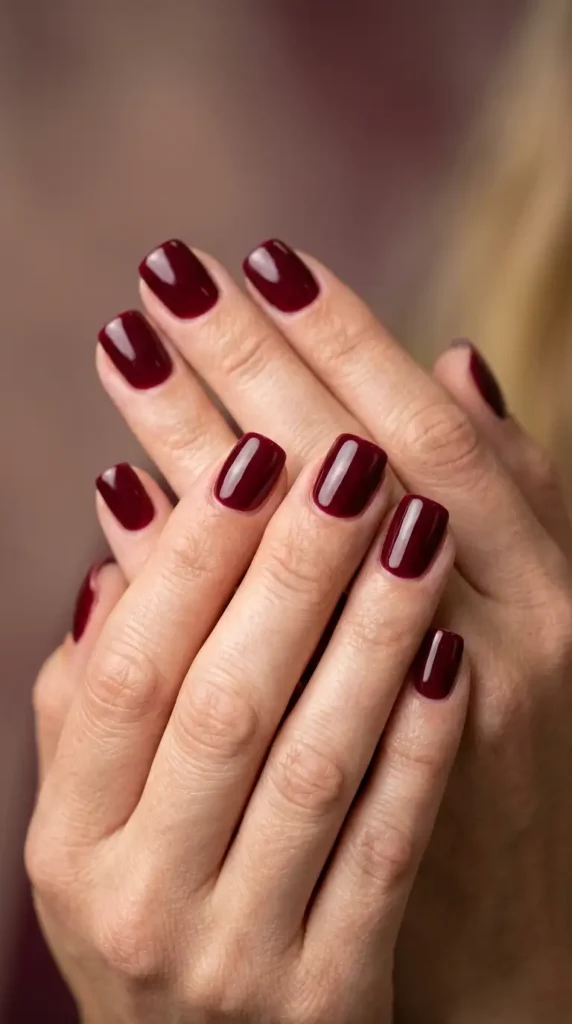 Wine Red Short Square Nails