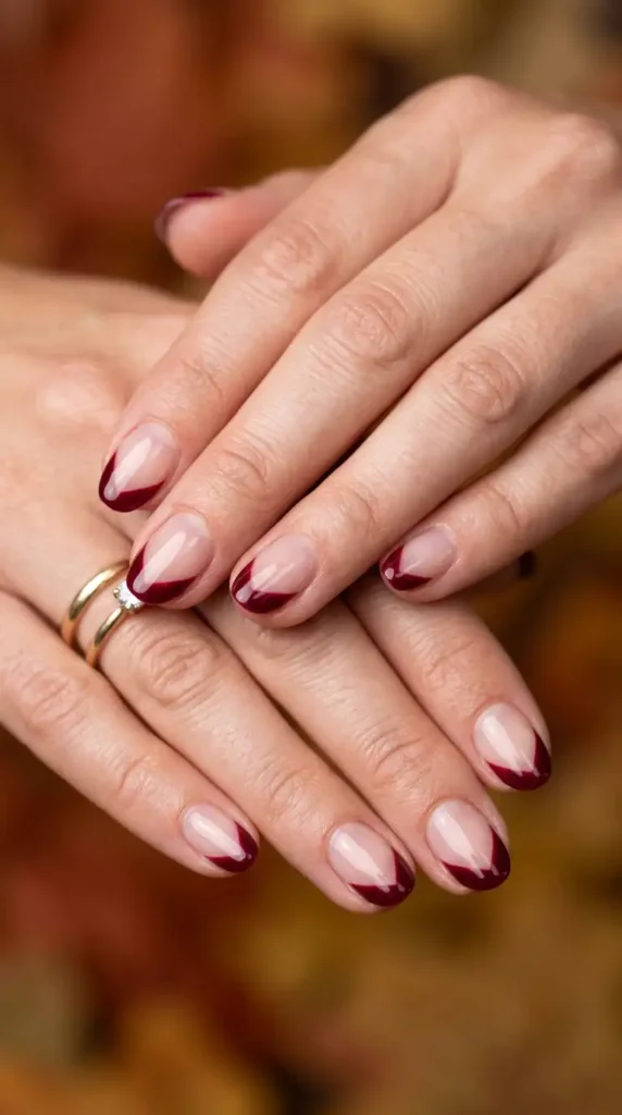 Wine Red V-Shaped French Tips