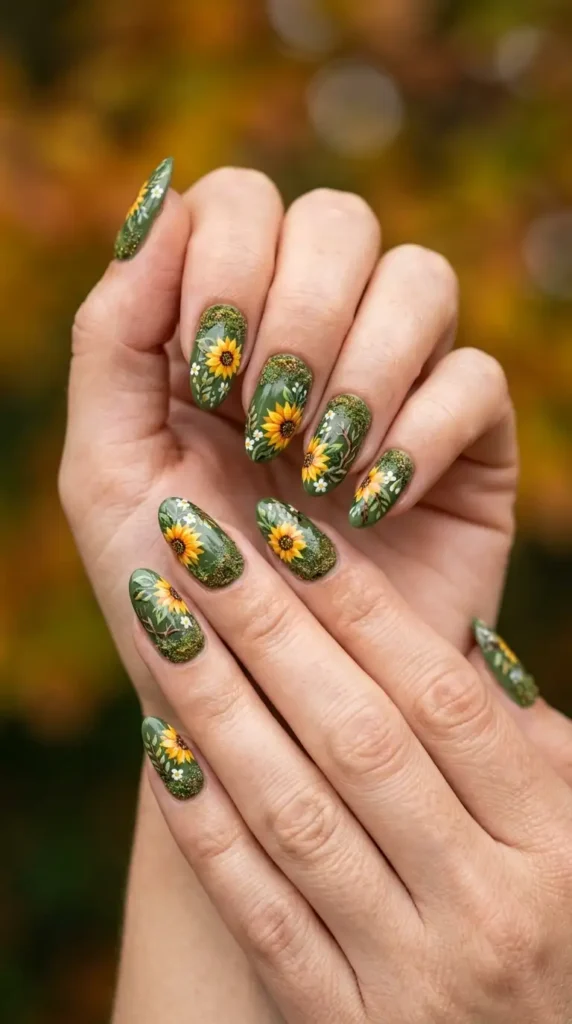 Woodland Forest Floral Nails