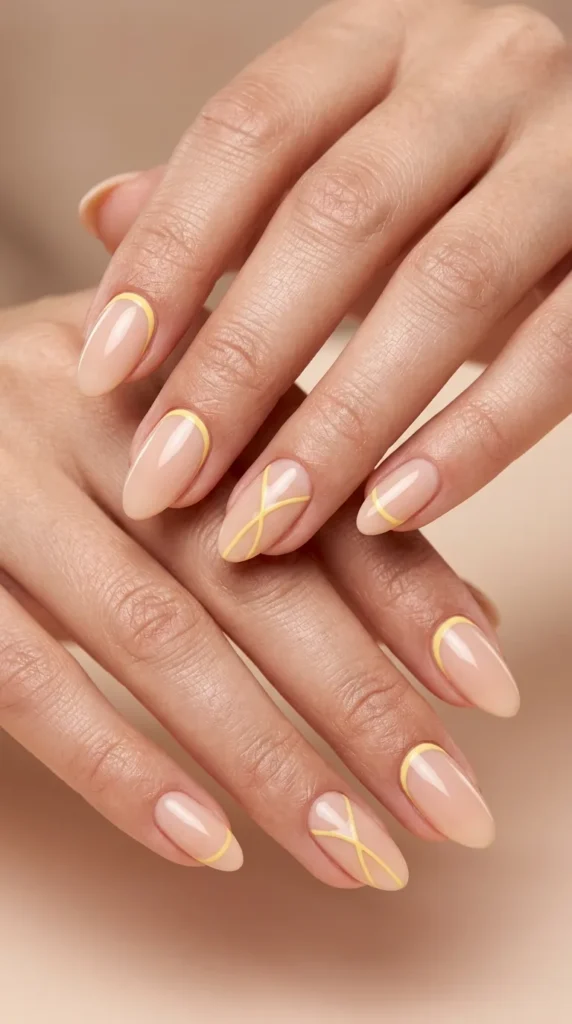 Yellow Abstract Line Nails