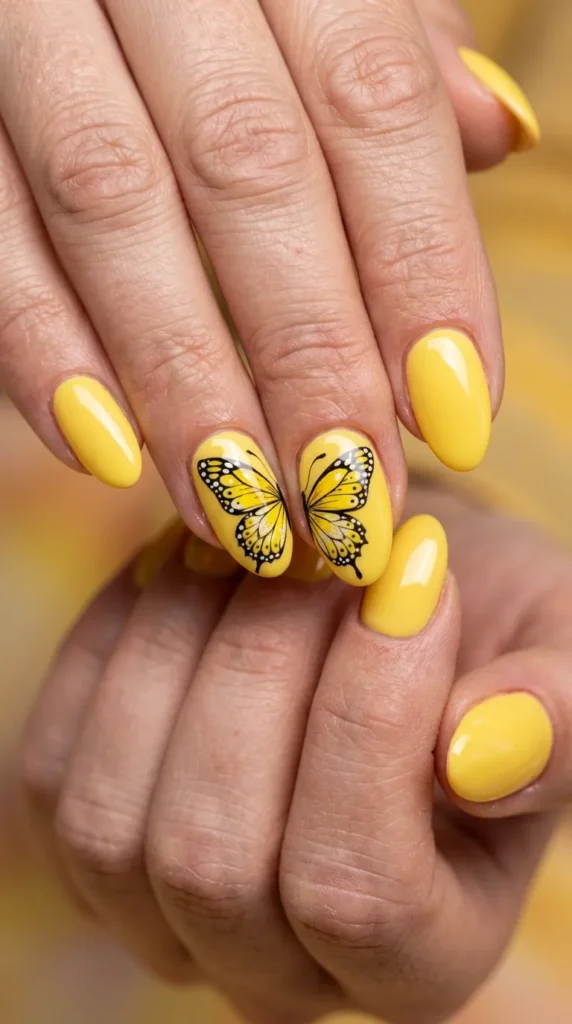 Yellow Butterfly Detail Nails