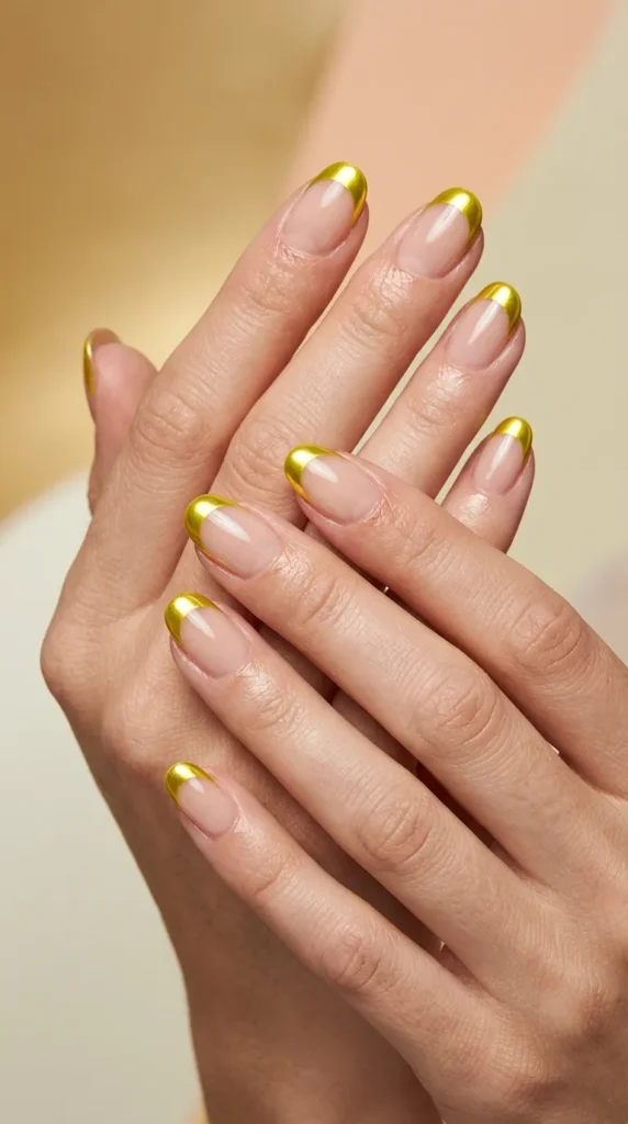 Yellow Chrome French Tips
